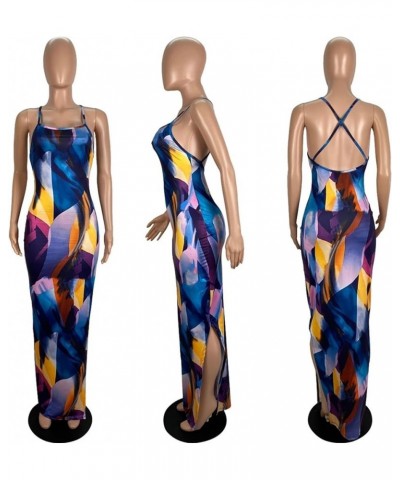 Women's Casual Dress Sleeveless Sexy Vintage Floral Stripe Tie Dye Sundress Beach Boho Bodycon Maxi Long Dress Ls6 Blue $19.9...