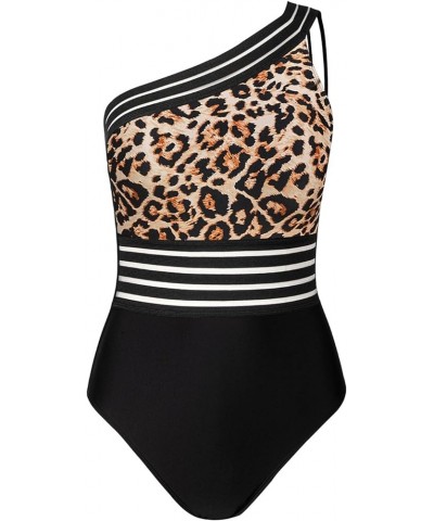 Women's One Piece Swimsuits Bathing Suits One Shoulder Adjustable Straps Cutout Asymmetrical Swimwear Mesh Leopard/Black $21....