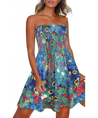 Summer Dresses for Women Beach Cover Ups Strapless Boho Floral Print Sundress Colorful Floral $13.85 Dresses