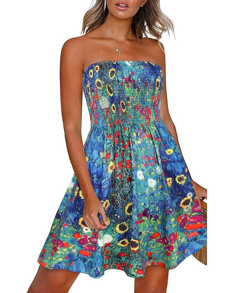 Summer Dresses for Women Beach Cover Ups Strapless Boho Floral Print Sundress Colorful Floral $13.85 Dresses