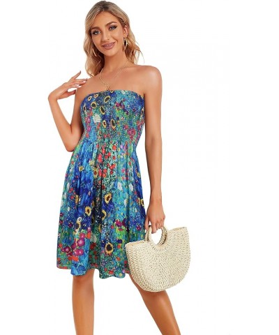 Summer Dresses for Women Beach Cover Ups Strapless Boho Floral Print Sundress Colorful Floral $13.85 Dresses