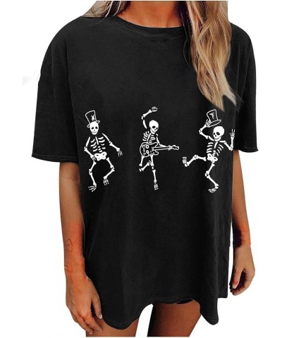 Women's USA Letter Graphic Oversized Tee Short Sleeve Round Neck Casual Loose T Shirt Black B $10.19 Tops