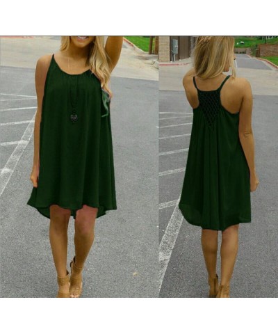 Dress Womens Spaghetti Strap Back Howllow Out Chiffon Beach Short Dress Green 2 $9.11 Dresses