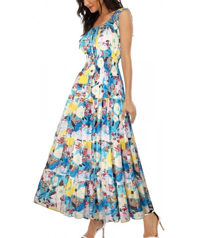 Women's 2024 Summer Boho Floral Print Tiered Casual Flowy Long Maxi Dress Floral Blue $14.00 Dresses