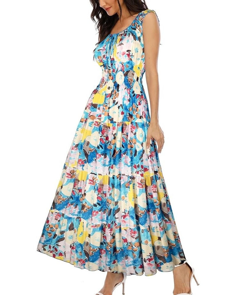 Women's 2024 Summer Boho Floral Print Tiered Casual Flowy Long Maxi Dress Floral Blue $14.00 Dresses