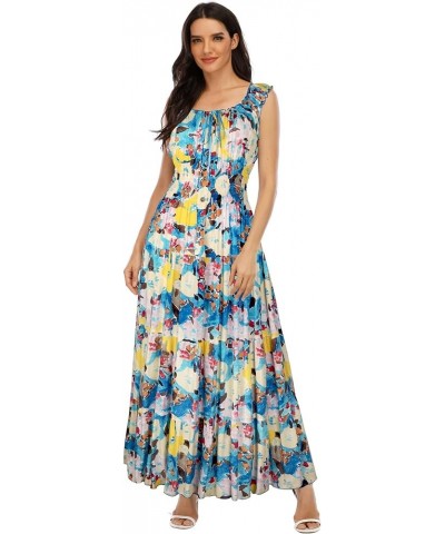 Women's 2024 Summer Boho Floral Print Tiered Casual Flowy Long Maxi Dress Floral Blue $14.00 Dresses