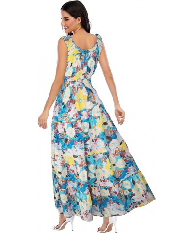 Women's 2024 Summer Boho Floral Print Tiered Casual Flowy Long Maxi Dress Floral Blue $14.00 Dresses