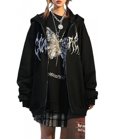 Women Grunge Skeleton Graphic Hooded Sweatshirt Halloween Full Zip Up Hoodie Jacket Coat With Pockets D Black $14.03 Hoodies ...