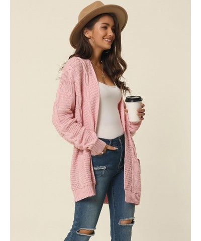 Women's Casual Cardigan Open Front Long Sleeve Cable Knitted Long Sweater Cardigan with Pockets Pink $12.50 Sweaters