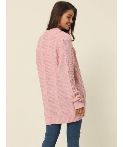 Women's Casual Cardigan Open Front Long Sleeve Cable Knitted Long Sweater Cardigan with Pockets Pink $12.50 Sweaters