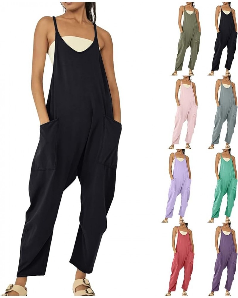 Jumpsuits for Women Casual Loose V Neck Sleeveless Rompers Spaghetti Strap Long Pants Overalls with Pockets C3-mint Green $11...