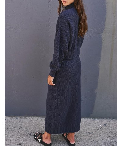 Women's 2 Piece Sweater Skirt Set Mock Neck Long Sleeve Sweater Knit Maxi Skirt Fall Winter Outfits Lounge Sets Navy $27.83 A...