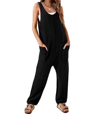 Womens Casual Loose Knit Jumpsuits Sleeveless V Neck Romper with Pocket and Long Pants Overalls for All Seasons Black $25.19 ...