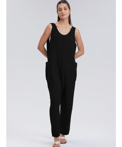 Womens Casual Loose Knit Jumpsuits Sleeveless V Neck Romper with Pocket and Long Pants Overalls for All Seasons Black $25.19 ...