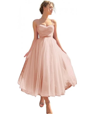 Spaghetti Straps Long Tulle Homecoming Dresses for Women Puffy Prom Dresses A Line Evening Gowns with Pockets Blush Pink $22....