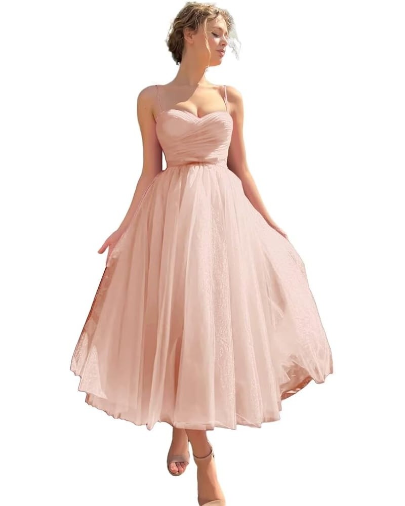 Spaghetti Straps Long Tulle Homecoming Dresses for Women Puffy Prom Dresses A Line Evening Gowns with Pockets Blush Pink $22....