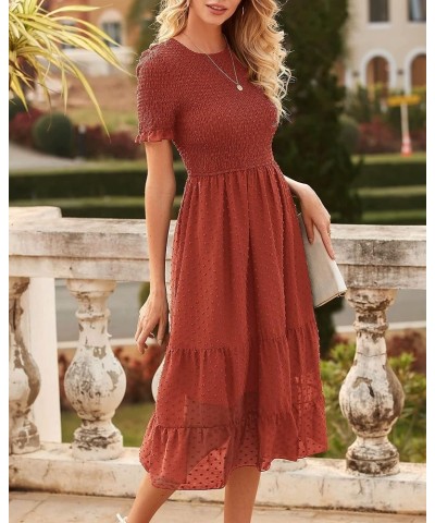 Women Short Ruffle Sleeve Summer Dresses 2023 Solid Crew Neck Smocked Swiss Dots Boho Dress Tiered Cocktail Dress Solid Orang...