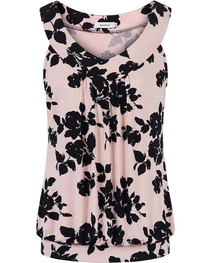 Womens Tank Tops V Neck Tops Cami Shirts Peated Flowy Tunics for Summer Pink Black $16.73 Tanks