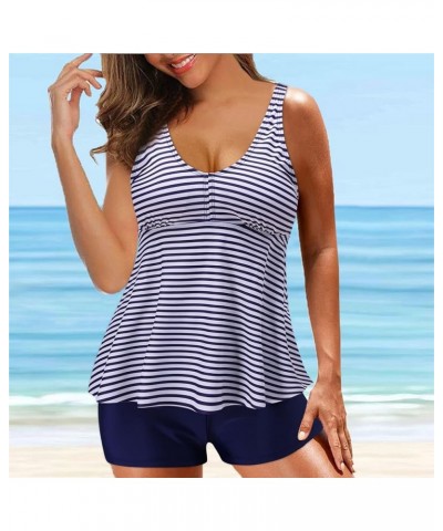 Swimsuit for Women 2024 Plus Size Tankini Swimsuit Two Piece Bathing Suits Tummy Control Swimwear Tank Top with Shorts 04-blu...