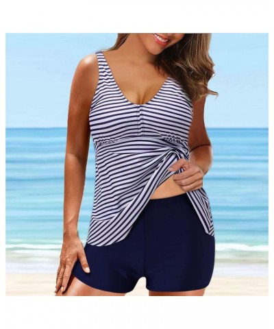 Swimsuit for Women 2024 Plus Size Tankini Swimsuit Two Piece Bathing Suits Tummy Control Swimwear Tank Top with Shorts 04-blu...