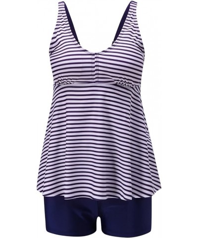 Swimsuit for Women 2024 Plus Size Tankini Swimsuit Two Piece Bathing Suits Tummy Control Swimwear Tank Top with Shorts 04-blu...