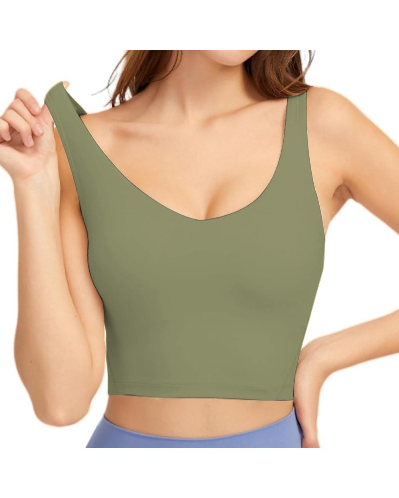 Womens' Sports Bra Longline Workout Tank Tops Yoga Cropped Tops Support with Removable Padded Light Green $9.99 Lingerie