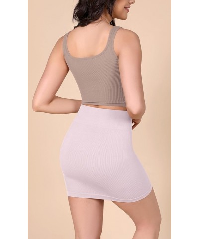 3-Pack Seamless Mini Skirt for Women Ribbed High Waisted Bodycon Basic Pencil Skirts Pink Lace-1 Pack $9.35 Skirts