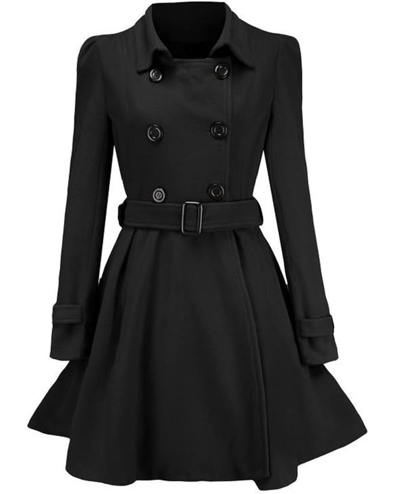 Trench Winter Coats for Women Ladies Lapel Slim Jacket Long Parka Solid Button Closure Party Formal Dress S5-black $19.20 Coats