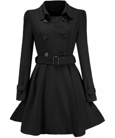 Trench Winter Coats for Women Ladies Lapel Slim Jacket Long Parka Solid Button Closure Party Formal Dress S5-black $19.20 Coats