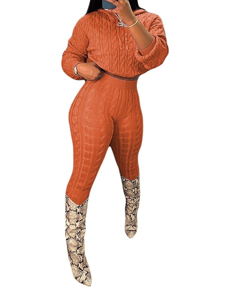 Womens Fall Knit 2 Piece Outfits Sweater Shirt Top and Bodycon Pants Casual Jumpsuit Romper Plus Size Cn-orange $19.27 Active...