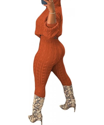 Womens Fall Knit 2 Piece Outfits Sweater Shirt Top and Bodycon Pants Casual Jumpsuit Romper Plus Size Cn-orange $19.27 Active...