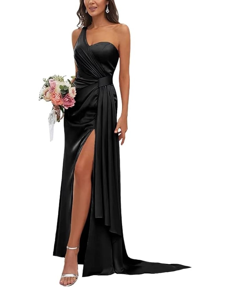 Women's One Shoulder Bridesmaid Dresses Waist Pleated Mermaid Prom Dresses Formal Black $33.32 Dresses