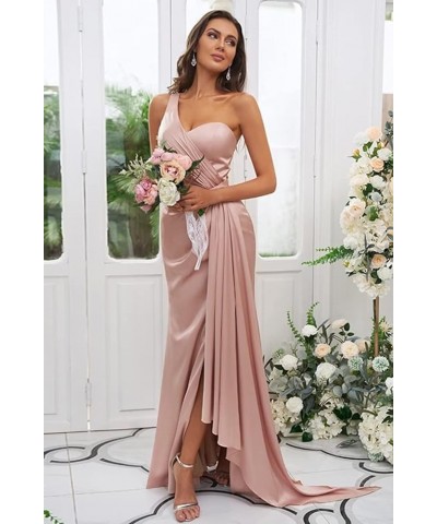 Women's One Shoulder Bridesmaid Dresses Waist Pleated Mermaid Prom Dresses Formal Black $33.32 Dresses