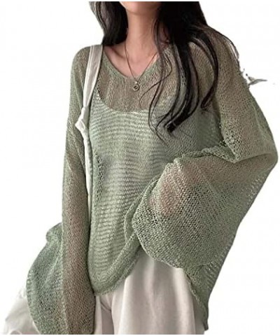 2024 Fairycore Cottagecore Clothing Fairy Grunge Aesthetic Crochet Top for Women Knitted Hollow Out Sweater Pullover Green $1...