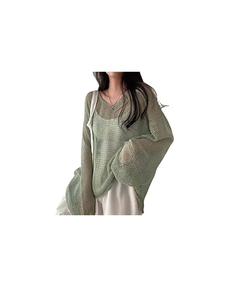 2024 Fairycore Cottagecore Clothing Fairy Grunge Aesthetic Crochet Top for Women Knitted Hollow Out Sweater Pullover Green $1...