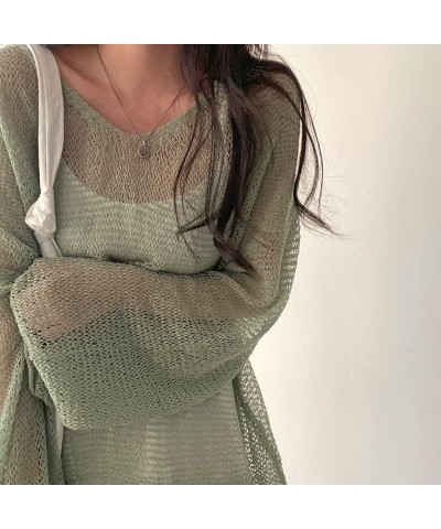 2024 Fairycore Cottagecore Clothing Fairy Grunge Aesthetic Crochet Top for Women Knitted Hollow Out Sweater Pullover Green $1...