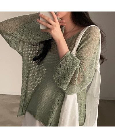 2024 Fairycore Cottagecore Clothing Fairy Grunge Aesthetic Crochet Top for Women Knitted Hollow Out Sweater Pullover Green $1...