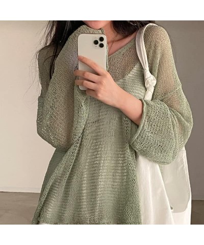 2024 Fairycore Cottagecore Clothing Fairy Grunge Aesthetic Crochet Top for Women Knitted Hollow Out Sweater Pullover Green $1...