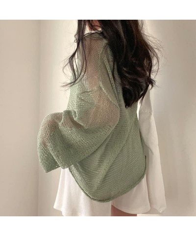 2024 Fairycore Cottagecore Clothing Fairy Grunge Aesthetic Crochet Top for Women Knitted Hollow Out Sweater Pullover Green $1...