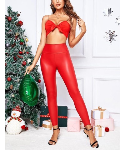 Leather Pants for Women Faux Leather Leggings Sexy Black Red Custumes Skinny Tights for Casual Class Bright Red $11.75 Leggings