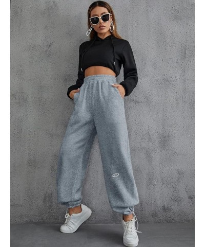 Women's Wide Leg Sweatpants Drawstring Elastic High Waisted Casual Loose Baggy Sweatpants Streetwear Grey Solid $13.74 Active...