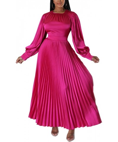 Women's Pleated Satin Party Dress Long Lantern Sleeve Maxi African Dresses Rose $15.36 Dresses