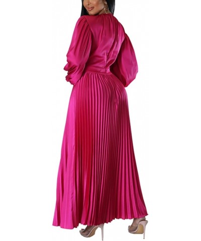 Women's Pleated Satin Party Dress Long Lantern Sleeve Maxi African Dresses Rose $15.36 Dresses