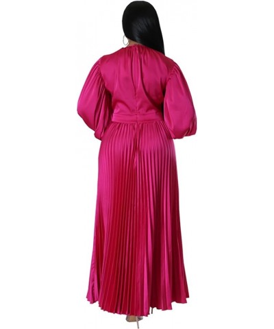 Women's Pleated Satin Party Dress Long Lantern Sleeve Maxi African Dresses Rose $15.36 Dresses