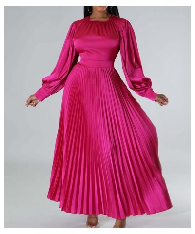 Women's Pleated Satin Party Dress Long Lantern Sleeve Maxi African Dresses Rose $15.36 Dresses