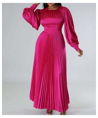 Women's Pleated Satin Party Dress Long Lantern Sleeve Maxi African Dresses Rose $15.36 Dresses