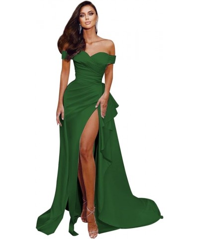 Women's Off The Shoulder Prom Dresses Long Satin Ball Gown with Slit Evening Formal Dress Dark Green $38.99 Dresses