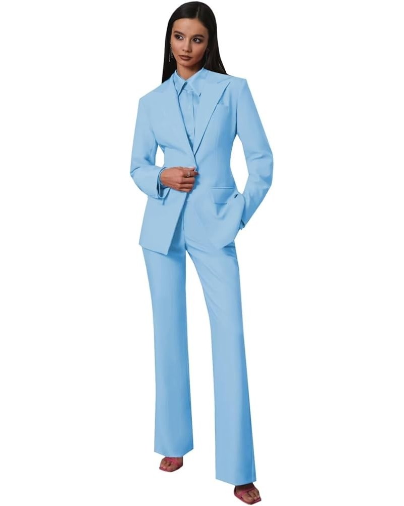 Business Women Suits Peak Lapel Slim Fit Casual Wedding Party Wear 2 Pcs Casual Lady Outfits YZ06 Blue $40.18 Suits