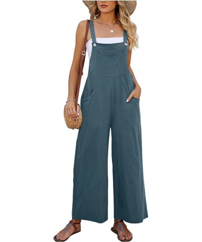 Womens Casual Cotton Bib Overalls Adjustable Spaghetti Strap Wide Leg Jumpsuits Rompers with Pockets Bluegrey $14.35 Jumpsuits