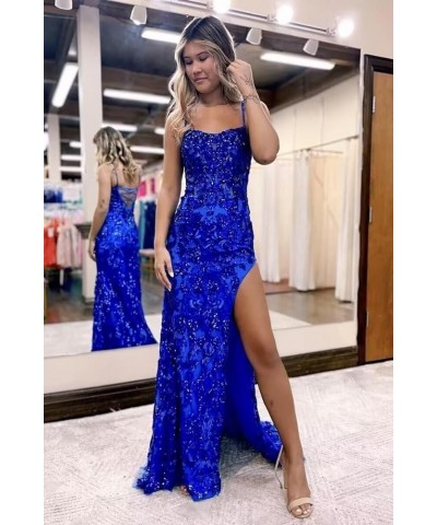 Sequin Appliques Prom Dresses Formal Gowns with Slit Spaghetti Strap Mermaid Evening Party Dress for Women B-pink $40.49 Dresses